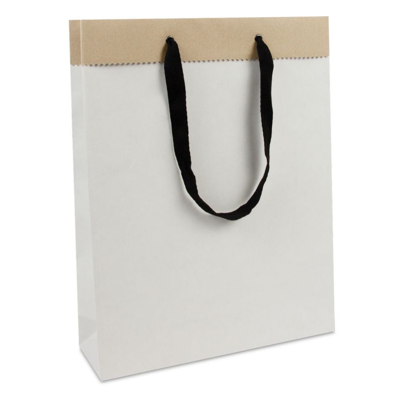 Deluxe paper bags from recycled white/brown duplex paper 